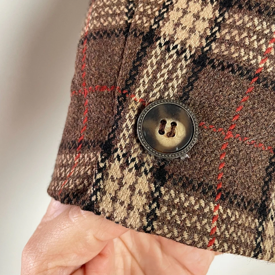 Vintage 90s Brown Plaid Wool Dark Academia Old Money Preppy Blazer Jacket L/XL - Image 3 of 4