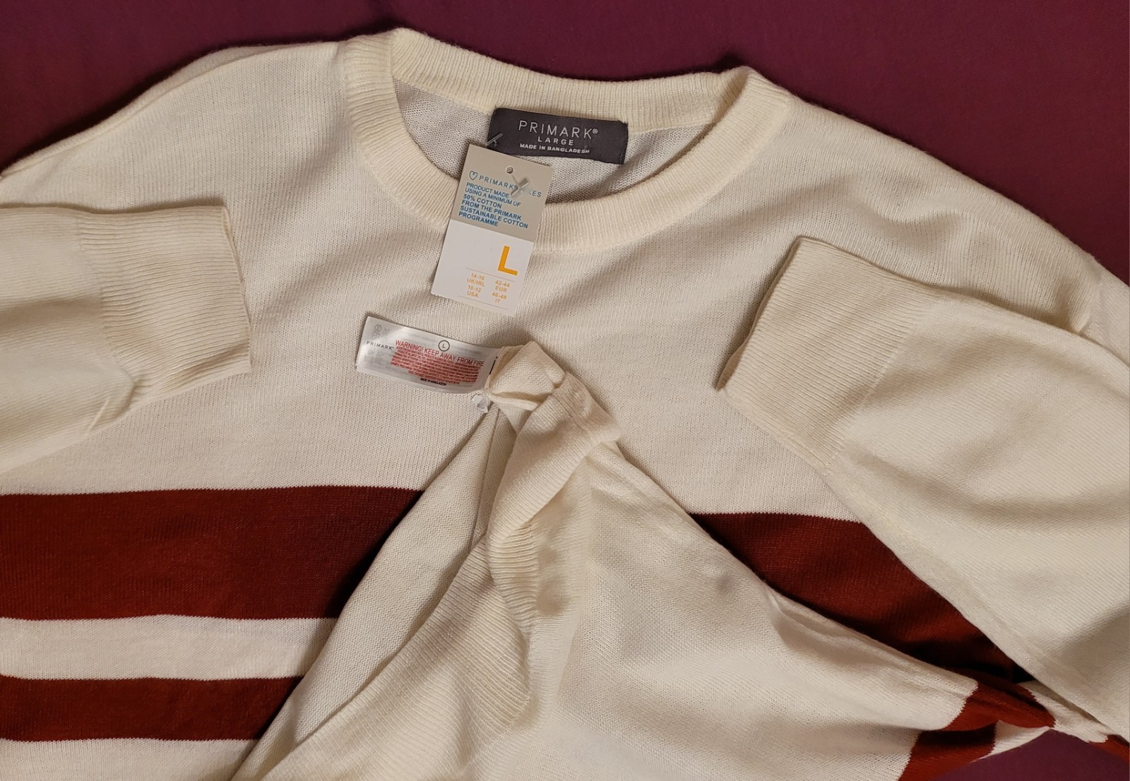 Primark Mens jumper Beige  Striped red /white Size: Large  RRP  £ 19.99  . image 5