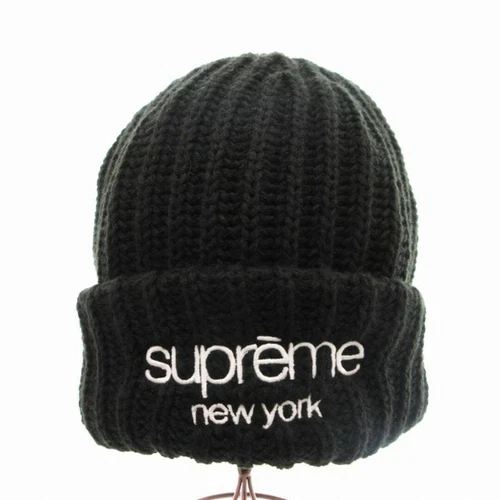 Supreme 24AW logo classique gros bonnet côtelé tricot chapeau côte F noir JS utilisé 082d