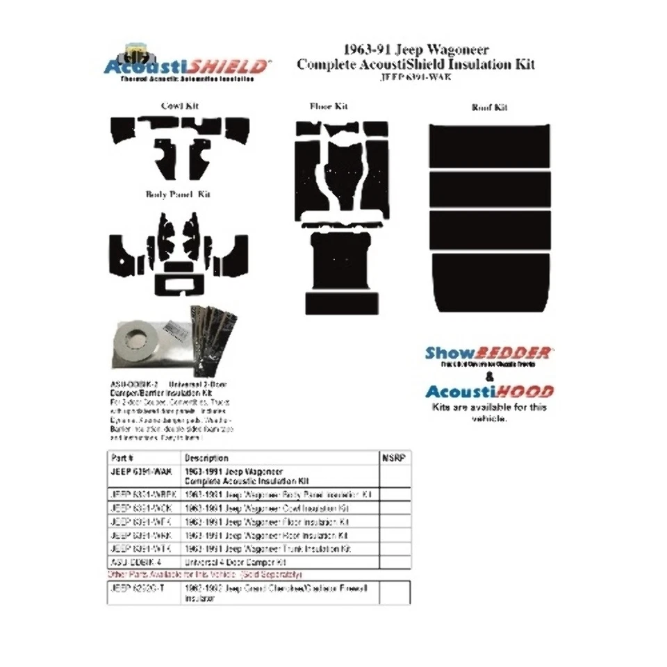 绝缘隔音器套件适用于 1963 - 91 吉普 Wagoneer Acoustishield 完整 — 第 4/4 张图片