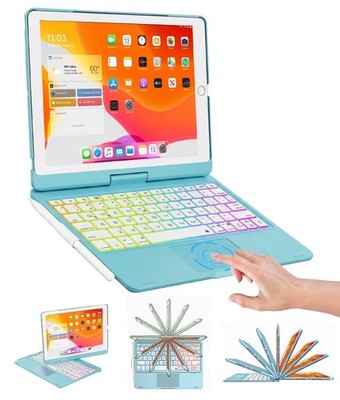 BABG Keyboard Case for iPad 9th Generation, 360° 10.2/10.5 inch, Sky blue