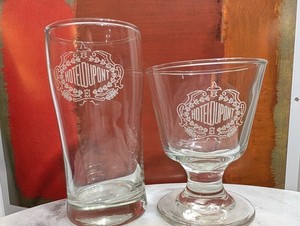 Two Hotel DuPont Vintage Glasses with Etched Logo