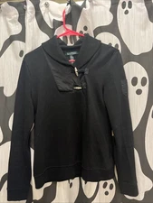 Lauren Ralph Lauren Ribbed Pullover Top Womens M Shawl Collar Toggle Closure