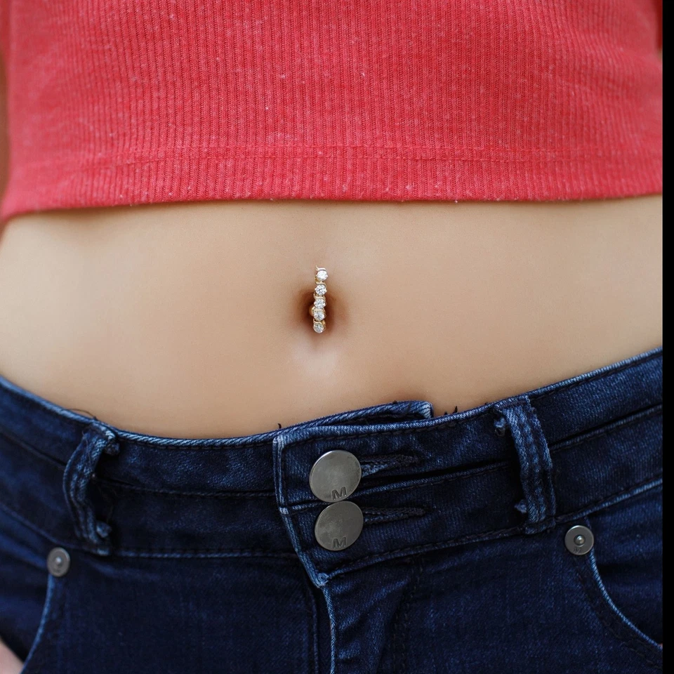 16 Gauge Cubic Zirconia Top Mount Belly Ring for Women in 10K Yellow Gold - 12mm - Image 3 of 4