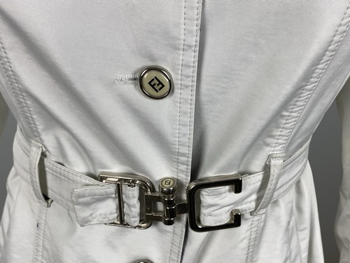 RARE FENDI Vintage White Belted Trench Coat Nylon Raincoat Logo Button Size 42 - Picture 7 of 24