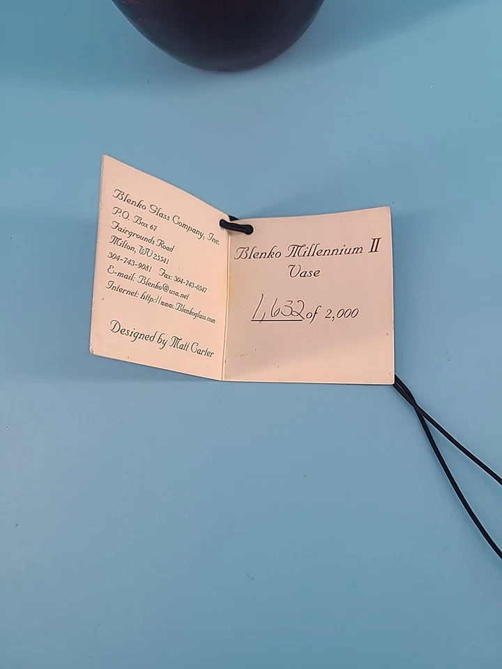 Blenko Millennium II Ruby Red Glass Vase Applied Handles Signed Numbered Tag - Image 4 of 4