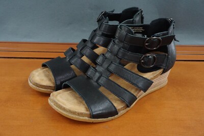 Sofft  Iris Caged Women's 7 Shoes Black Leather Wedge Zip Open Toe Casual Sandal