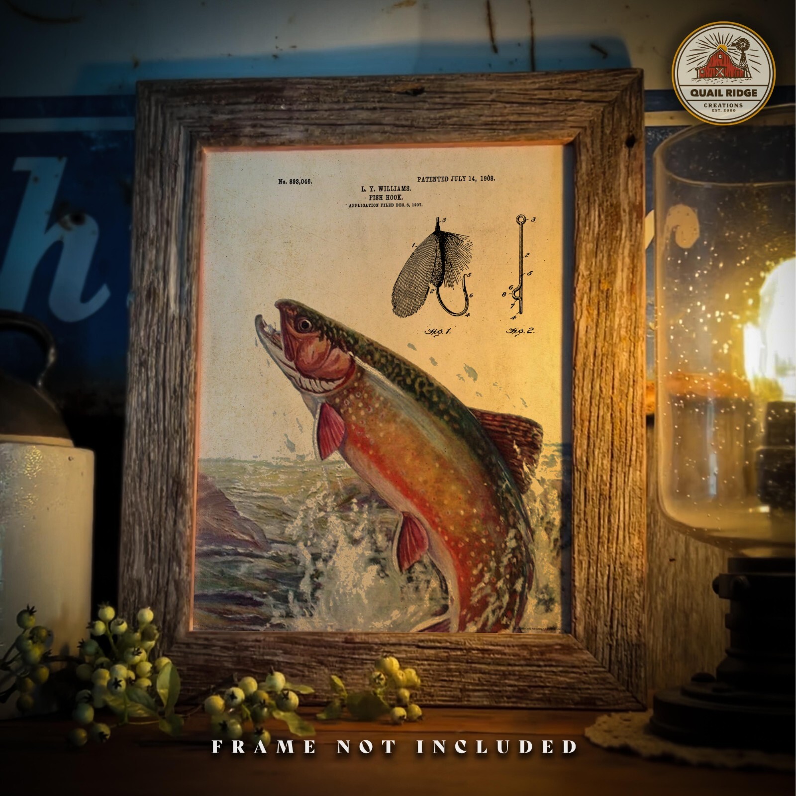 Vintage Fly Fishing Lures Patent Art Print Brook Trout Fish Cabin Wall Decor 