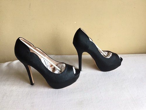 New Womens De Blossom Collection Black Open Toe Stiletto High Heels Pump 9 - Picture 3 of 5
