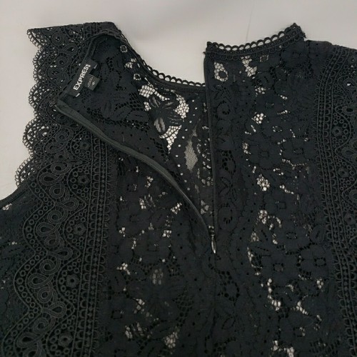 Women's Express High Neck Black Lace Top Shirt Size M Medium Sleeveless Zipper - Picture 8 of 10