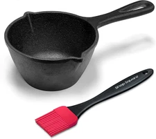 Small Cast Iron Basting Pot with Silicone Brush for BBQ and Grilling 15 Oz