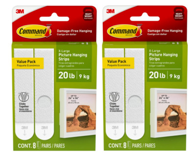 Command Heavyweight Picture Hanging Strips XL 20 Lb 17217-8ES 2 Pack