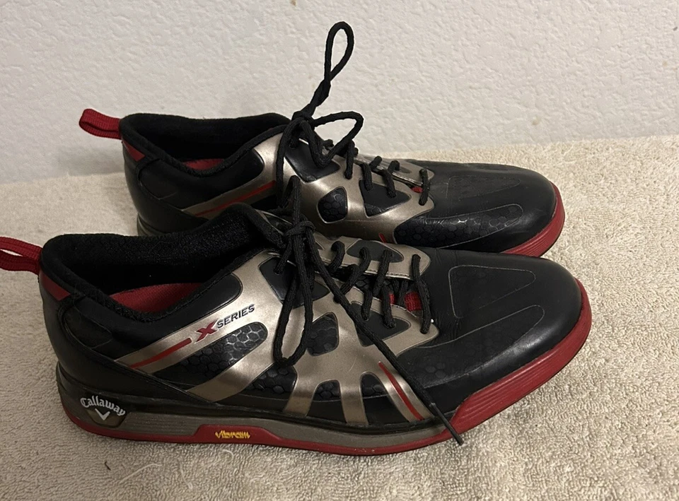 Callaway X Series Vibram Men's 7 Black and Red Cleated Sole Golf Shoes M325-02 - Image 2 of 4