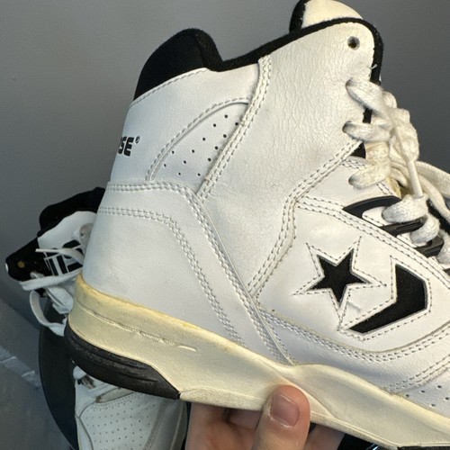 Sneakers alte vintage Converse Cons bianche nere uomo taglia 7,5 anni 90 RARA - Foto 13 di 24