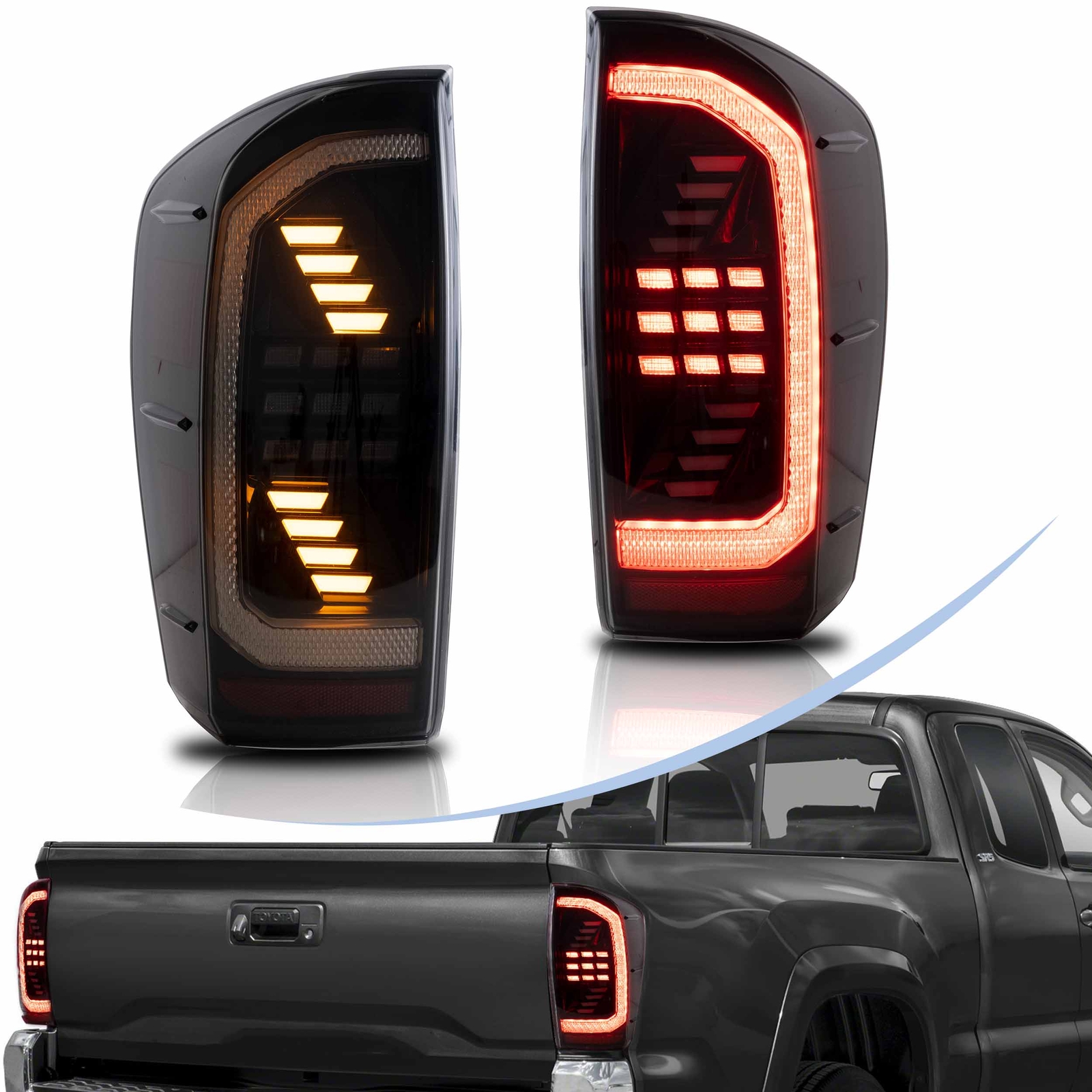 Feu arrière LED pour Toyota Tacoma 2016-2021 VLAND avec clignotants séquentiels dynamiques coloris noir fumé
