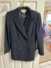 JONES NY Double Breasted 90s Wool Black Jacket Med 4-6 Skirt Pants Suit Set Of 3