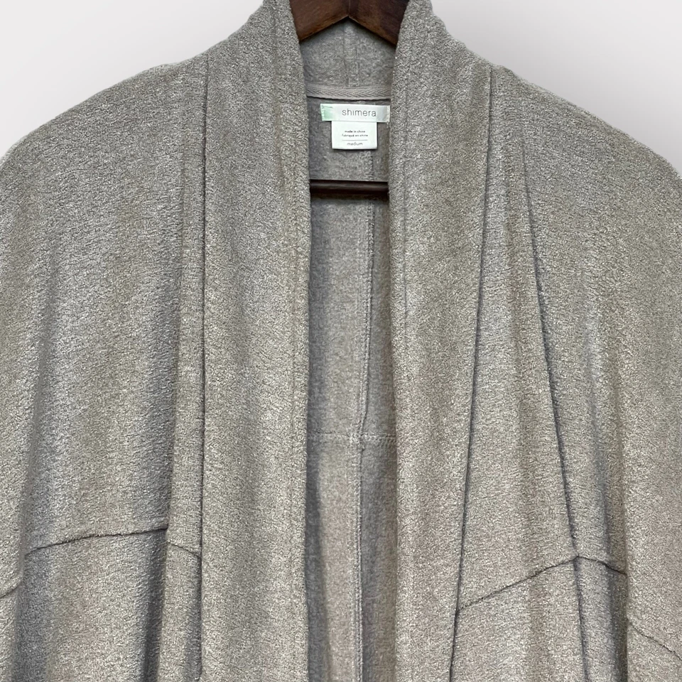 Shimera 开放式开衫女式 M 灰色瀑布羊毛 Dolman 袖弹力 D10 — 第 2/4 张图片
