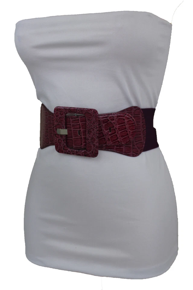 Nuevo Mujeres Moda Rosa Púrpura Tela Elástica Cinturón Hebilla Cuadrada Cintura de Cadera XS S M Foto 4 de 4