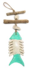 Driftwood Garland Fish w/ White Stone 12" Turquoise - Rustic Cottage Accents  