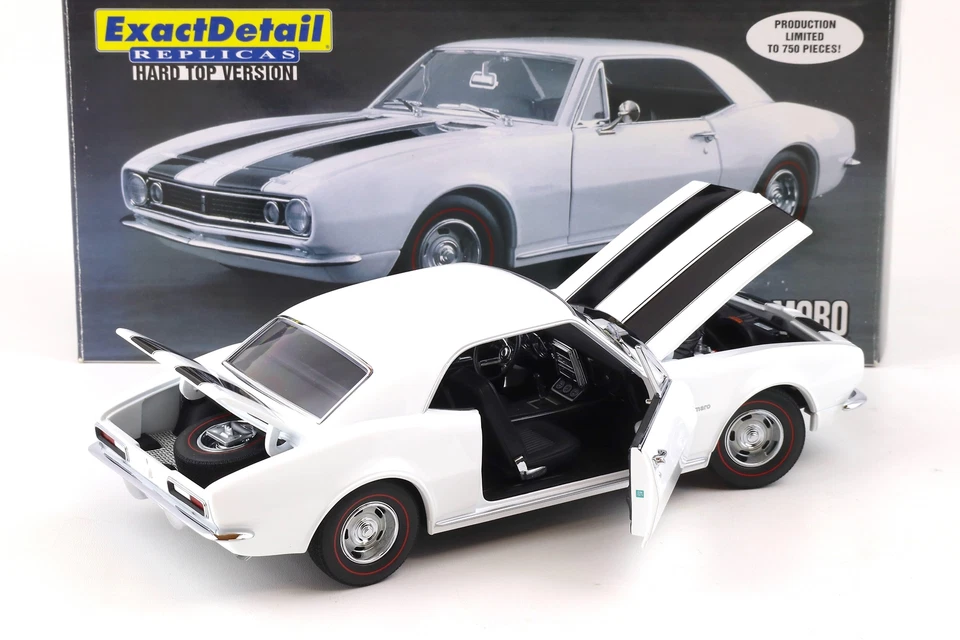 1:18 Exact Detail 1967 Chevrolet Camaro Coupe Bianco/Nero Strisce WCC223 - Immagine 4 di 4