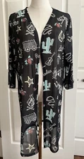 ROWDY CROWD Women's Mesh Rodeo Cowgirl Retro Pin-Up Mesh Open Front Cardigan O/S