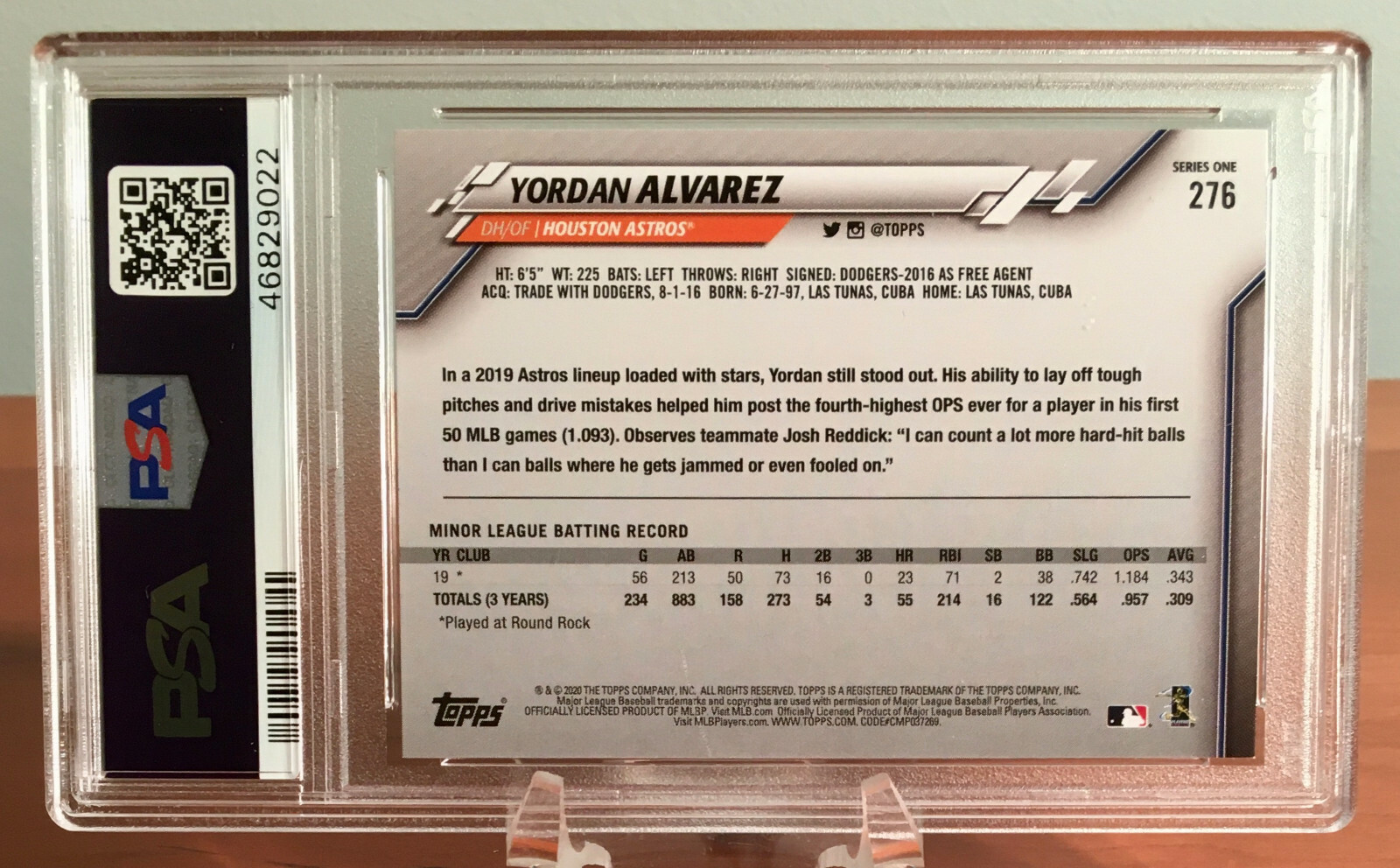 2020 Topps YORDAN ALVAREZ #276 Rookie RC PSA 9 MINT view 2