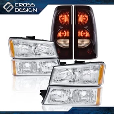 Headlights+Signal Bumper Lamps + Black Tail Lights Fit For 03-06 Chevy Silverado