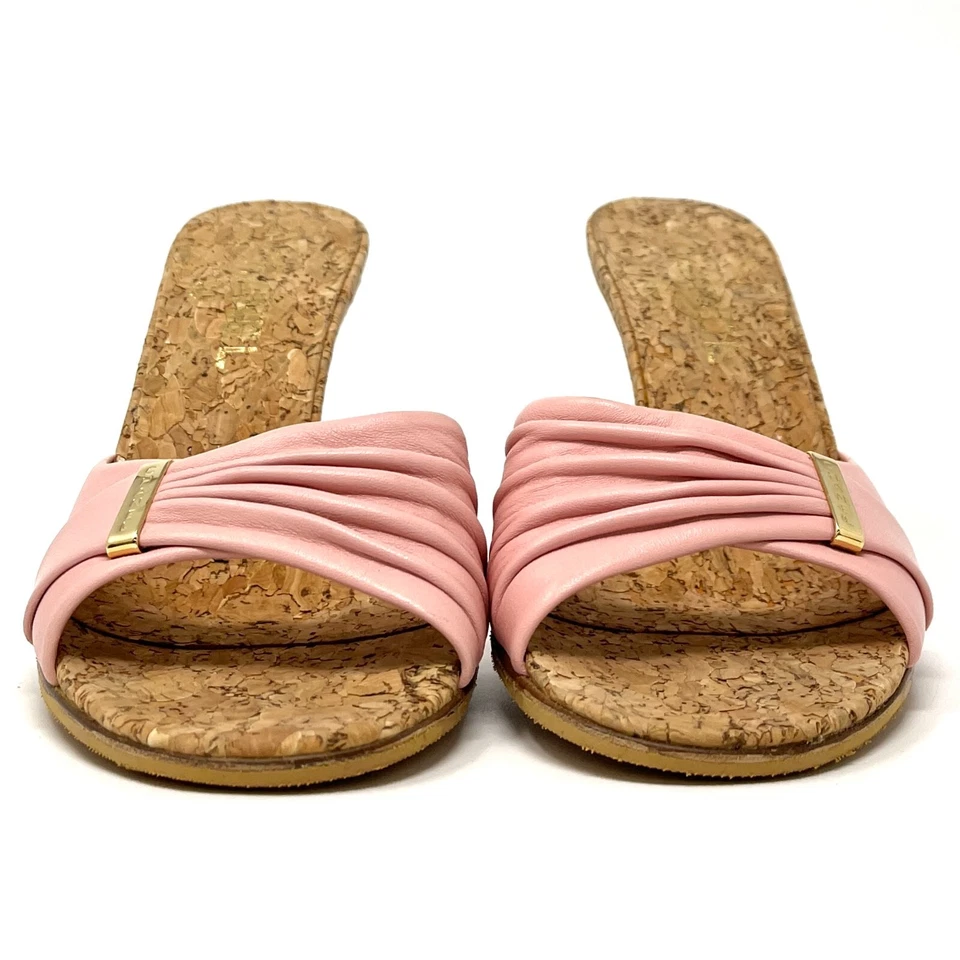 Sandalias de Corcho Chanel Vintage Logo #37 US6.5 Cuero Dorado Rosa RankAB Foto 4 de 4