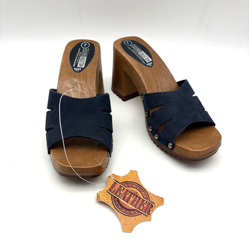 NEW Vintage Y2K The Leather Collection Blue Leather Block Heel Mule Sandals 7 - Picture 5 of 17