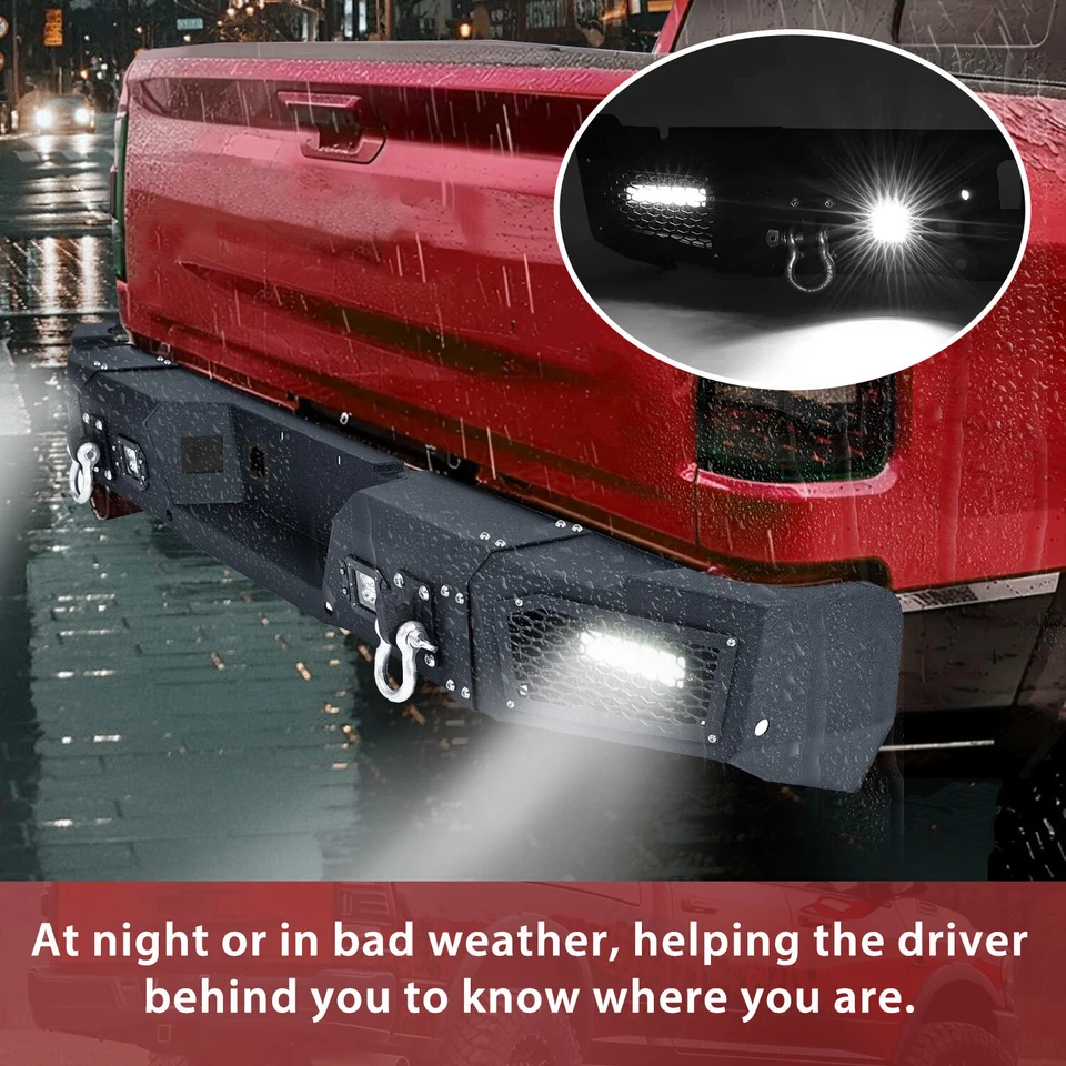 For 2011-2014 Chevy Silverado 2500 3500 HD &GMC Rear Bumper W/LED Lights&D-Rings - Image 4 of 4