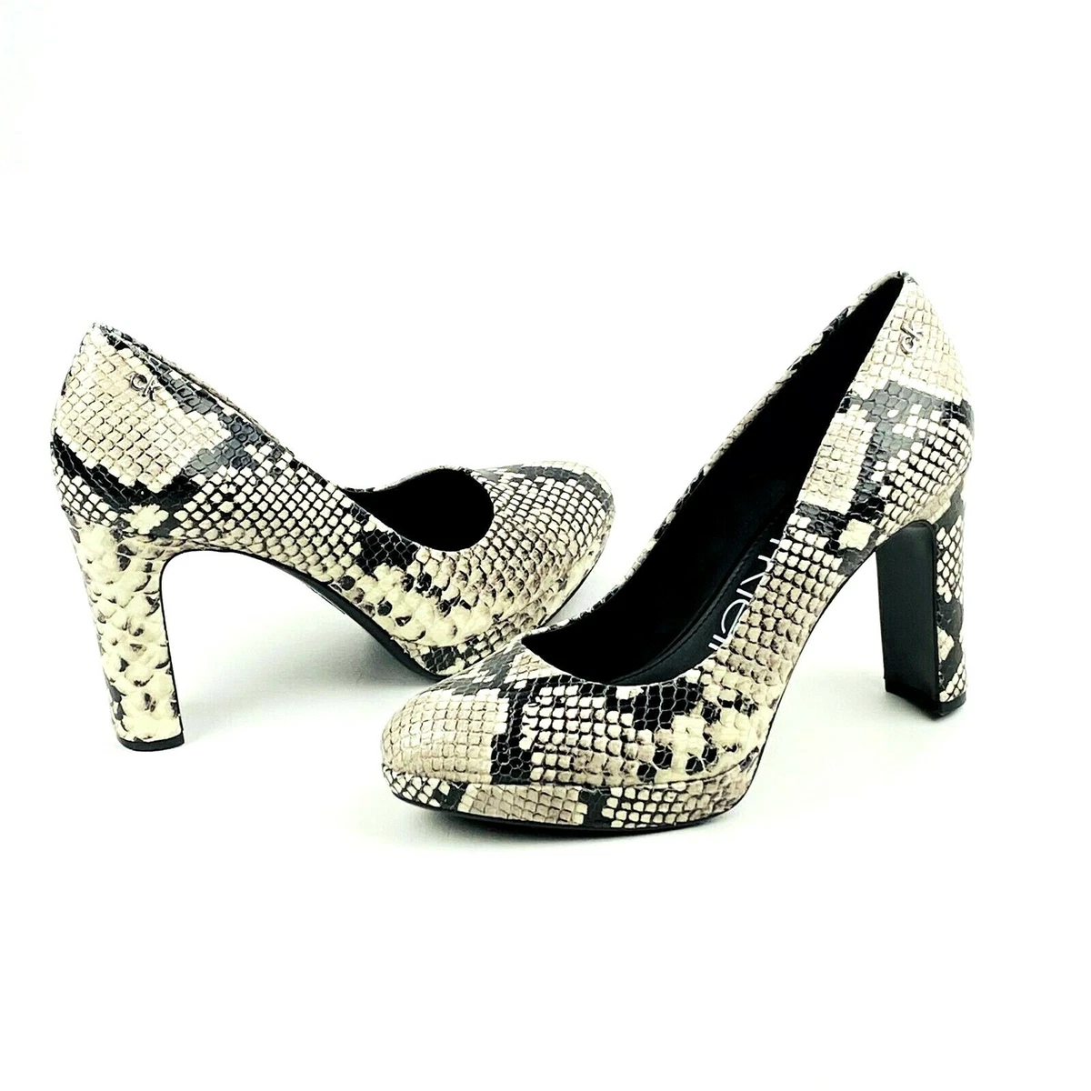 Calvin Klein Women s Stiletto Heels Black White Snakeskin Print Shoes Size 8