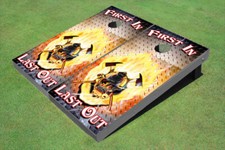 Custom Fire Fighter "First In Last Out" Graphic Cornhole Board Set