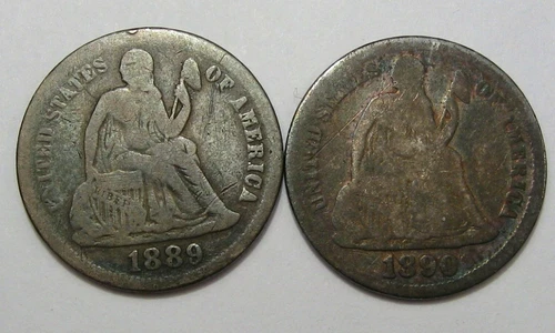 2 SEATED LIBERTY Dime. 1890, 1889.  #28