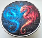 Red & Blue Dragons American Silver Eagle 1oz .999 Limited Ed. Silver Dollar Coin