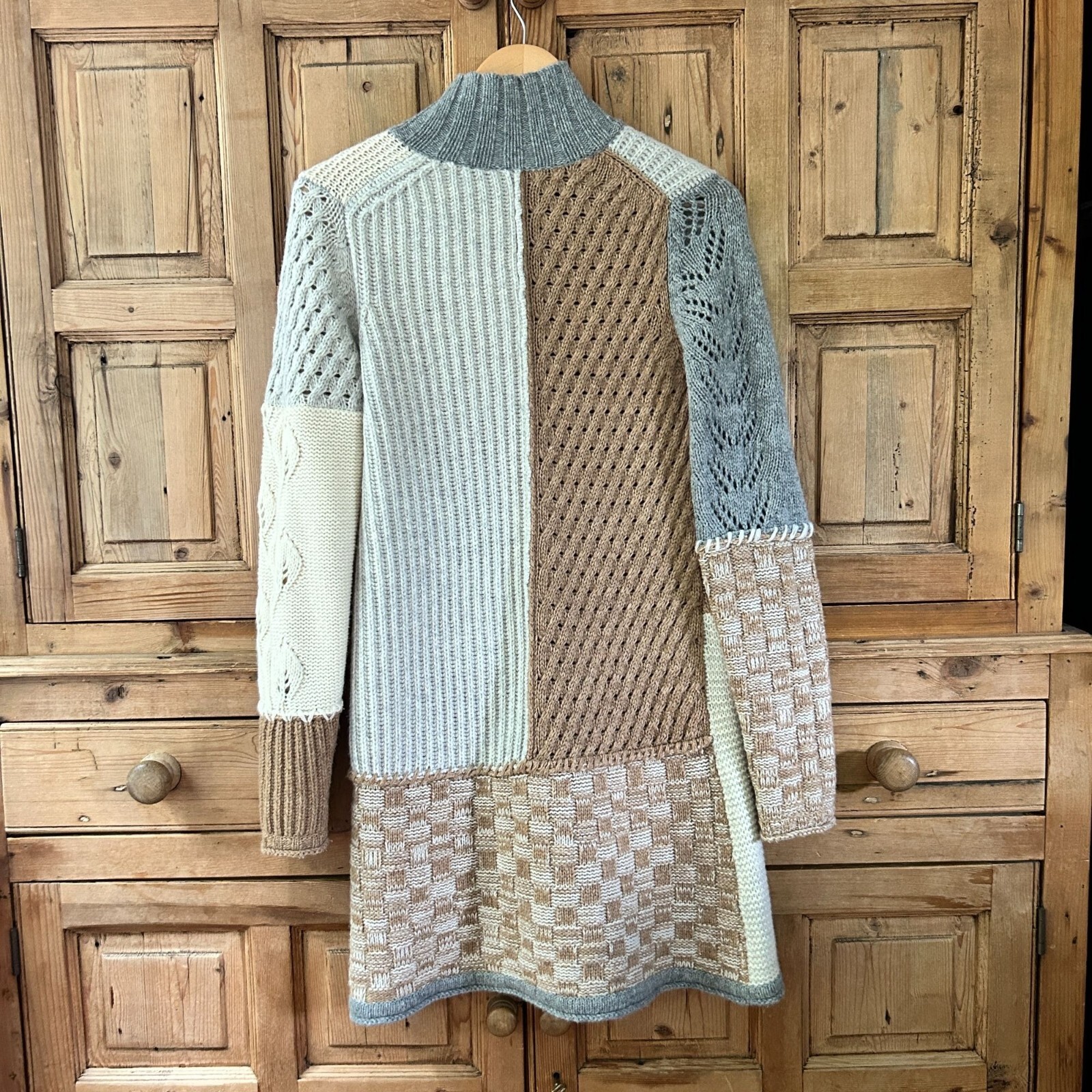 Sundance Patchwork Knit Duster Sweater Neutral Gr… - image 6