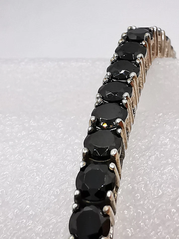 Zeitlose Schöne Schwarze Spinell Edelstein Armband Silber 925 - Bild 2 von 4
