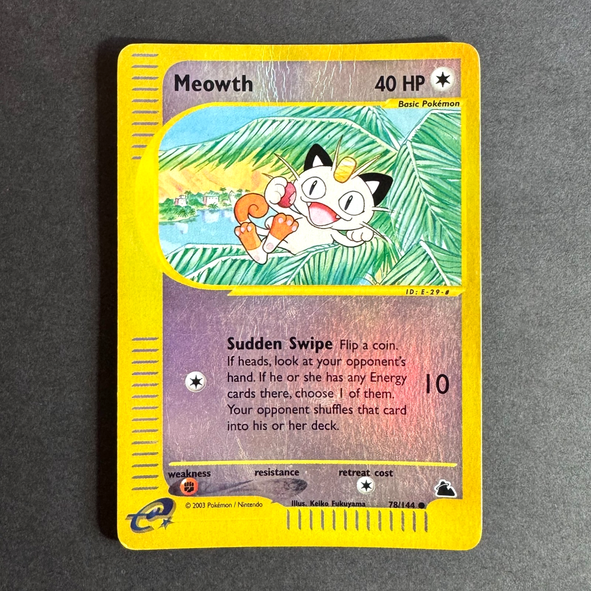 rare meowth pokemon card MEOWTH 78/144 Reverse Holo Rare Pokemon TCG Skyridge Vintage Card