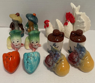 Vintage Japan Salt & Pepper Shakers Cabbage Chickens Jug Mice Peppers Qty 10
