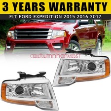 Pair Projector Chrome Headlights w/ Bulbs For Ford Expedition 2015-2017 LH & RH