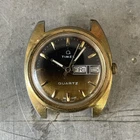Mens Vintage 1977 Timex Q Falcon Eye Sunburst Dial Quartz Gold Bezel Watch 37mm