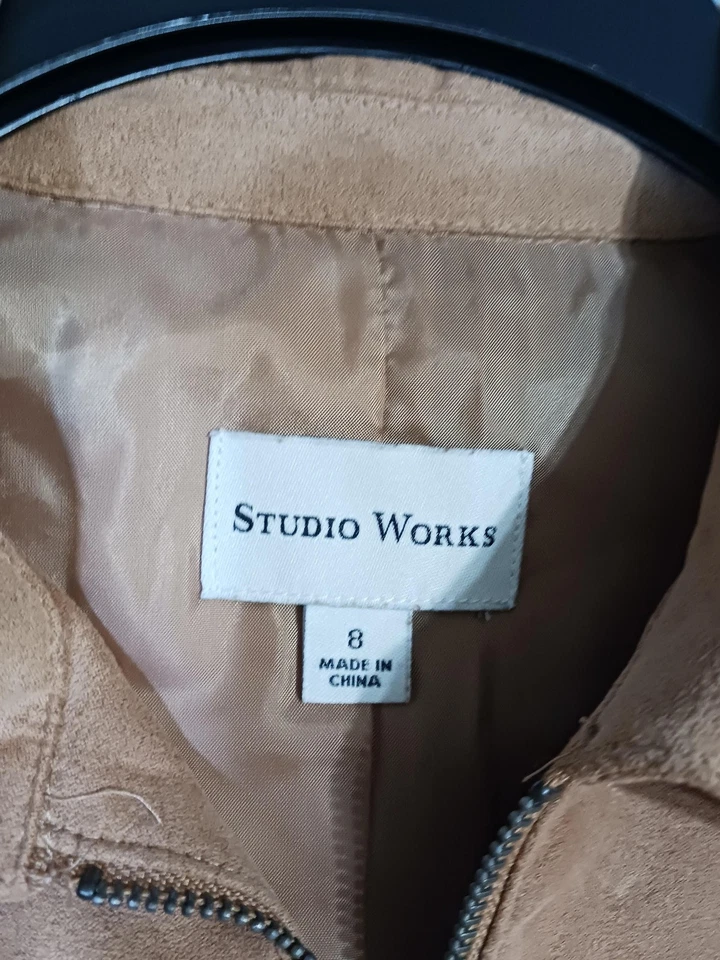 Studio Works куртка женщин 8 желтовато-коричневый искусственной замши молнии спереди с подкладкой Snap карманы осени - Изображение 3 из 4