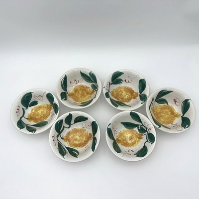 Made in Italy Lemon Bowls Set of 6 White Yellow Green Hand Painted Ceramic 5''