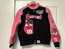 JH Design M&M Kids Vintage Jacket Nascar Racing Youth Black & Pink LARGE 9-10 C2