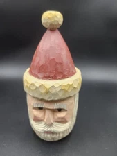 Vintage Santa Claus Bust Head  Christmas Primitive Catved Heavy Tabletop Decor