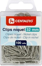 Centauro - Box mit 100 B&uuml;roklammern, 32 mm, Nickel, silberfarben, zum