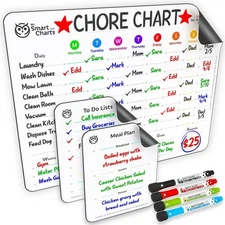 Magnetic Dry Erase Chore Chart For kids + Meal Plan , To-Do List & 4 Markers
