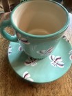Lazy Bones Tea Cup And Saucer Sea Green White Flowers Beautiful + High Quality — photo 4