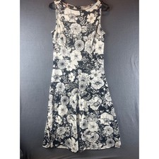 Talbots Knit Dress Black White Floral Sleeveless Womens SP
