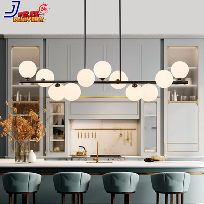 Linear Chandelier 11 Lights Modern Chandeliers for Dining Room Milk White Glass