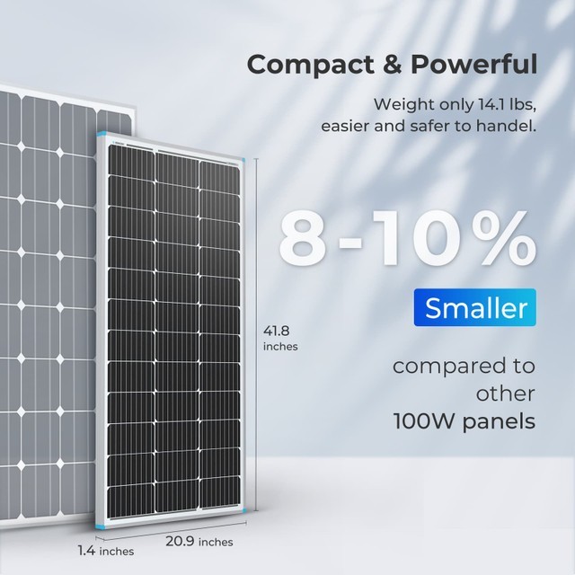 Renogy 1PCS Solar Panels 100 Watt 12 Volt, Monocrystalline PV (Compact Design)